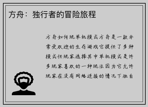 方舟：独行者的冒险旅程